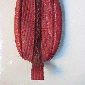 Small Leather Vintage Coin Purse Dark Red with Zipper and keyring
